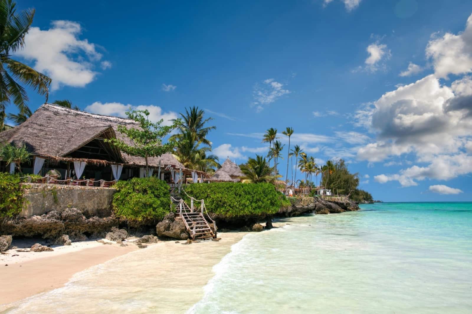 White sand beach and turquoise water at a Zanzibar resort, Tanzania